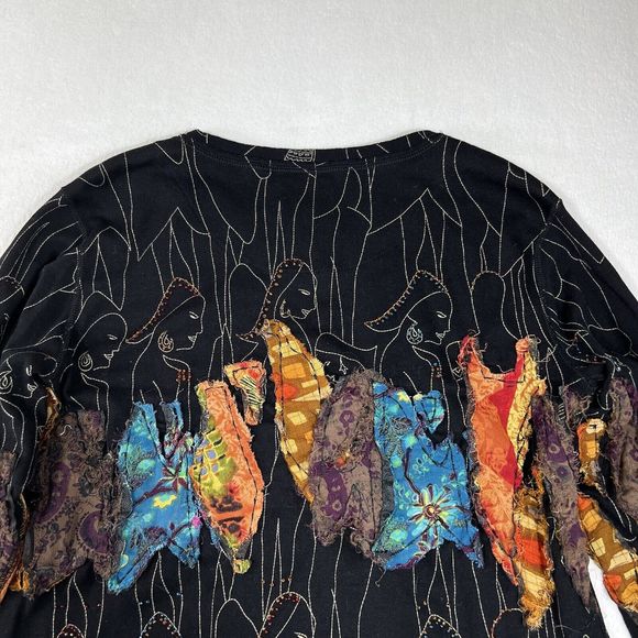 Chico’s Shirt Women's L T-shirt Black Wearable Art Colorful Long Sleeve Pullover - Picture 16 of 17